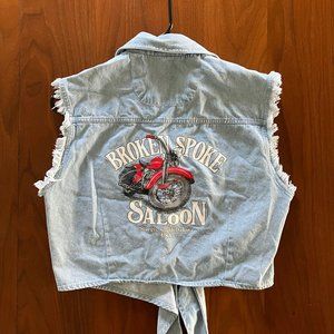 NWOT Sturgis Motorcycle Rally Broken Spoke Saloon Denim Crop Top- Size M